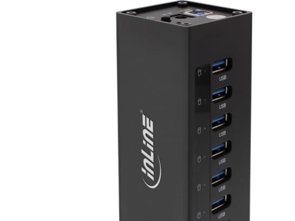 InLine 4043718214402, USB 3.2 Gen 1 (3.1 Gen 1) Type-A, USB 3.2 Gen 1 (3.1 Gen 1) Type-A, 5000 Mbit/s, Svart, Gjuten aluminium, ?DC