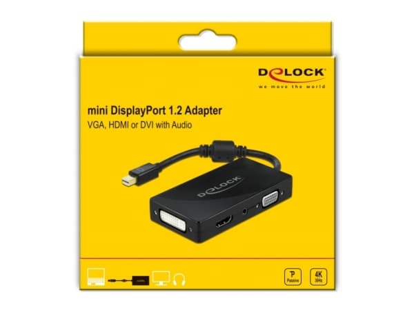 Delock - Videokort - Mini DisplayPort hane till HD-15 (VGA), mini-phone stereo 3.5 mm, DVI-I, HDMI, mikro-USB typ B hona - 15 cm - svart - passiv omv