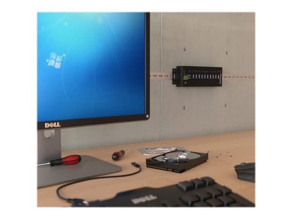 StarTech.com USB 3.0-hubb med 10 portar - Industriell USB-A-hubb i metall med ESD- och överspänningsskydd - Monterbar på DIN-skena, vägg eller skrivb