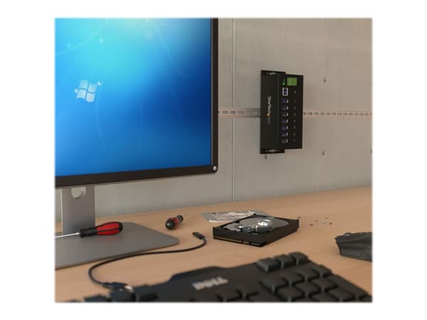 StarTech.com USB 3.0-hubb med 7 portar - Industriell USB-A-hubb i metall med ESD-skydd och 350 W överspänningsskydd - Monterbar på DIN-skena, vägg el