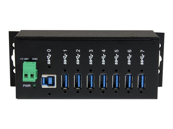 StarTech.com USB 3.0-hubb med 7 portar - Industriell USB-A-hubb i metall med ESD-skydd och 350 W överspänningsskydd - Monterbar på DIN-skena, vägg el