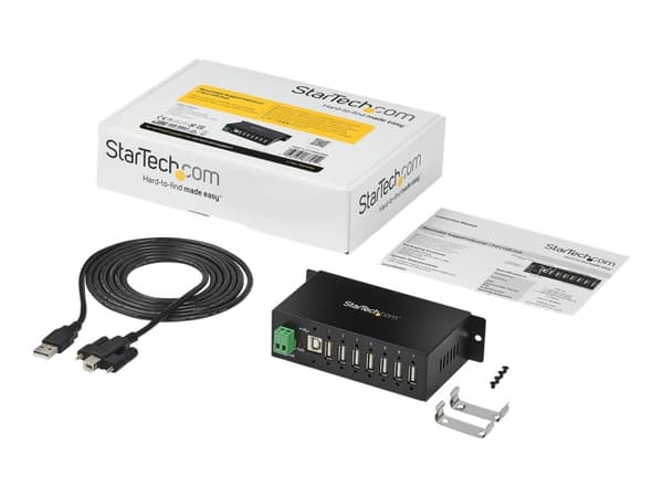 StarTech.com USB 2.0-hubb med 7 portar - Industriell USB-A-hubb i metall med ESD-skydd och 350 W överspänningsskydd - Monterbar på DIN-skena, vägg el