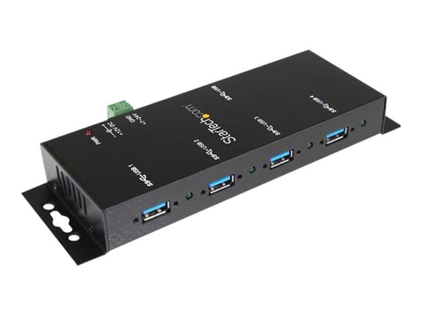 StarTech.com USB 3.0-hubb med 4 portar - Industriell USB-A-hubb i metall - USB-datahubb som kan monteras på vägg eller skrivbord - TAA-kompatibel USB
