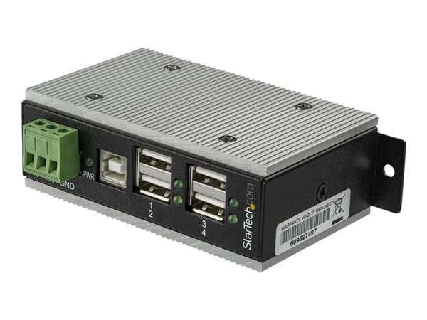 StarTech.com USB 2.0-hubb med 4 portar - Industriell USB-A-hubb i metall med ESD- och 350 W överspänningsskydd - Utökad driftstemperatur -40 till 85