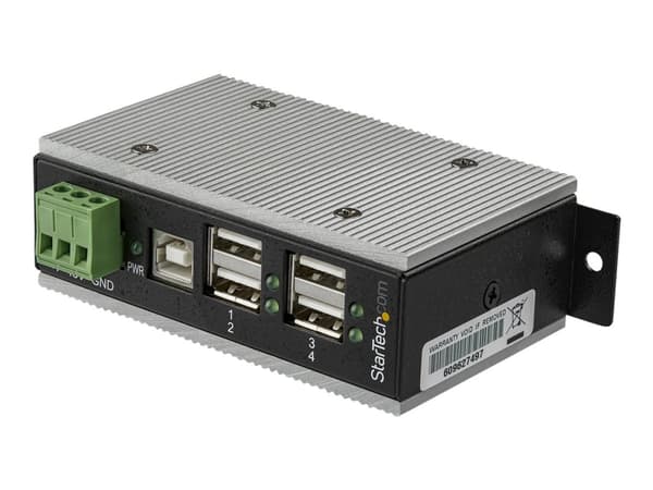 StarTech.com USB 2.0-hubb med 4 portar - Industriell USB-A-hubb i metall med ESD- och 350 W överspänningsskydd - Utökad driftstemperatur -40 till 85