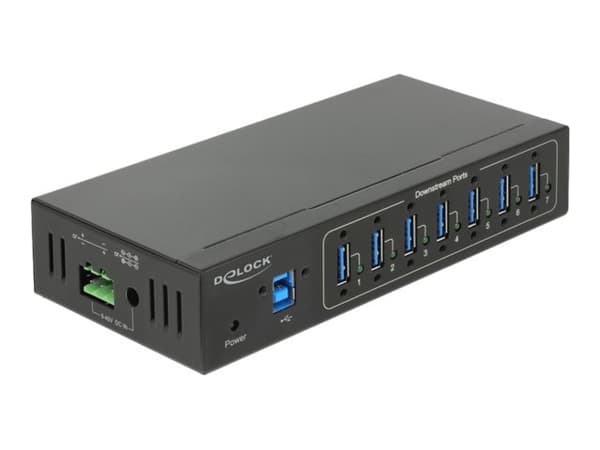 Delock External Industry Hub 7 x USB 3.0 Type-A with 15 kV ESD protection - Hubb - 7 x SuperSpeed USB 3.0 - väggmonterbar - likström