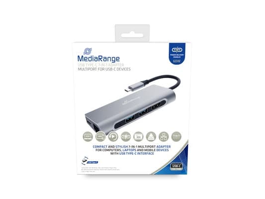 MediaRange MRCS510, USB 3.2 Gen 1 (3.1 Gen 1) Type-C, 60 W, SD, SDHC, SDXC, USB 3.2 Gen 1 (3.1 Gen 1) Type-A, USB 3.2 Gen 1 (3.1 Gen 1) Type-C, Alumi