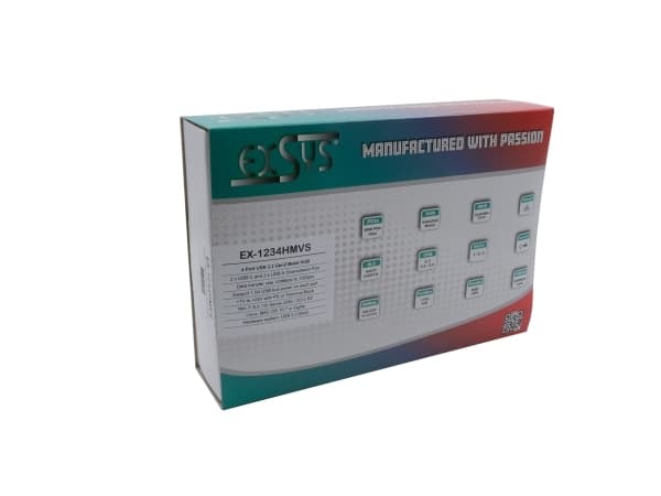EXSYS EX-1234HMVS, USB 3.2 Gen 1 (3.1 Gen 1) Type-C, USB 3.2 Gen 1 (3.1 Gen 1) Type-A, USB 3.2 Gen 1 (3.1 Gen 1) Type-C, 5000 Mbit/s, Svart, Metall,