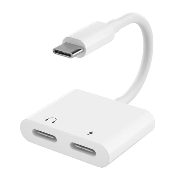 INF USB-C 2-in-1 -sovitin kuulokkeille ja laturilla