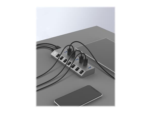 ICY BOX IB-HUB1701-C3 - Hubb - 7 x SuperSpeed USB 3.0 - skrivbordsmodell