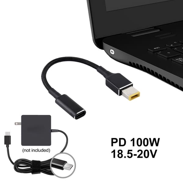PD 100W 18.5-20V neliötappi USB C-tyypin sovittimeen Lenovo