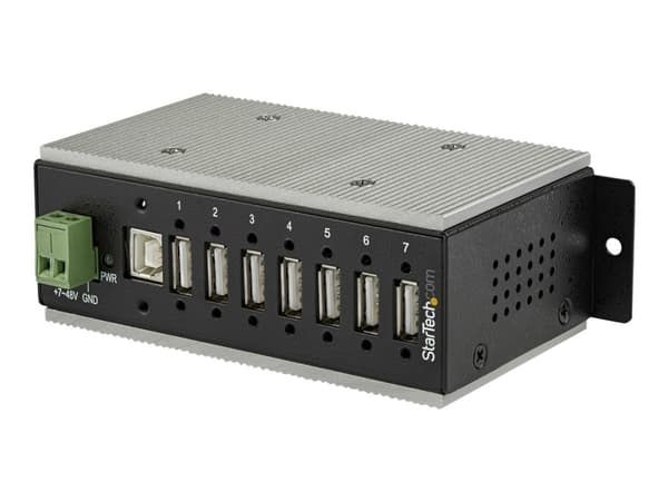 StarTech.com USB 2.0-hubb med 7 portar - Industriell USB-A-hubb i metall med ESD- och 350 W överspänningsskydd - Utökad driftstemperatur -40 till 85