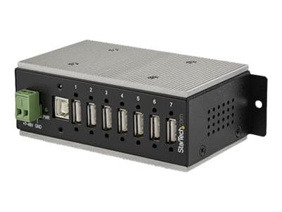 StarTech.com USB 2.0-hubb med 7 portar - Industriell USB-A-hubb i metall med ESD- och 350 W överspänningsskydd - Utökad driftstemperatur -40 till 85