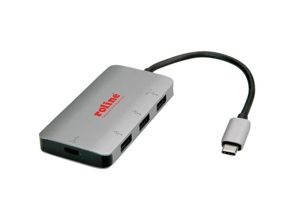 ROLINE 14.02.5038, USB 3.2 Gen 2 (3.1 Gen 2) Type-C, USB 3.2 Gen 1 (3.1 Gen 1) Type-A, USB 3.2 Gen 1 (3.1 Gen 1) Type-C, 5000 Mbit/s, Silver, Gjuten