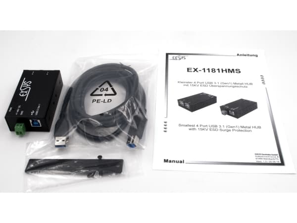 EXSYS EX-1181HMS, USB 3.2 Gen 1 (3.1 Gen 1) Type-B, USB 3.2 Gen 1 (3.1 Gen 1) Type-A, 5000 Mbit/s, Svart, Metall, 1,5 m