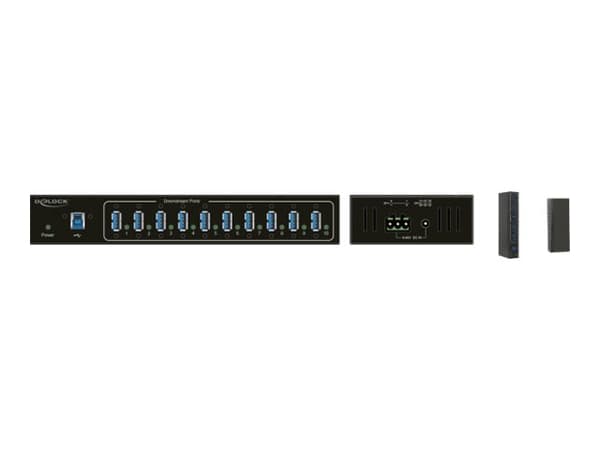 Delock External Industry Hub 10 x USB 3.0 Type-A with 20 kV ESD protection - Hubb - 10 x SuperSpeed USB 3.0 - DIN-skenmonterbar, väggmonterbar - liks