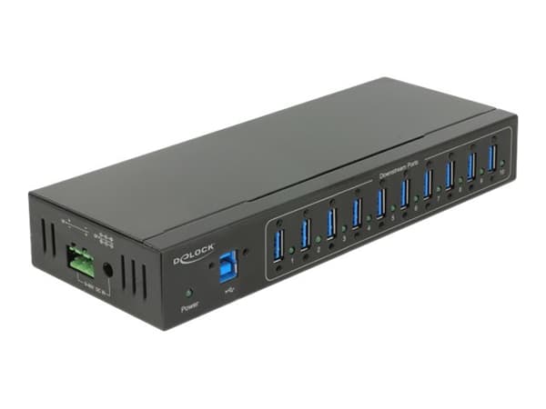 Delock External Industry Hub 10 x USB 3.0 Type-A with 20 kV ESD protection - Hubb - 10 x SuperSpeed USB 3.0 - DIN-skenmonterbar, väggmonterbar - liks