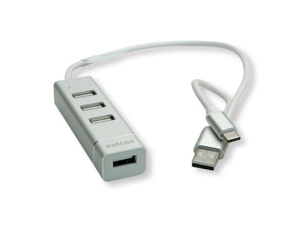 ROLINE 14.02.5037, USB 2.0, USB 2.0, 480 Mbit/s, Silver, Vit, Gjuten aluminium, 24 mm