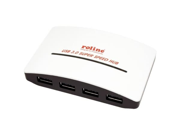 ROLINE USB 3.0 Hub "Black & White", 4 Ports, with Power Supply, Hvit, Svart, Plastikk, 23 x 100 x 63 mm