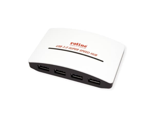 ROLINE USB 3.0 Hub "Black & White", 4 Ports, with Power Supply, Hvit, Svart, Plastikk, 23 x 100 x 63 mm