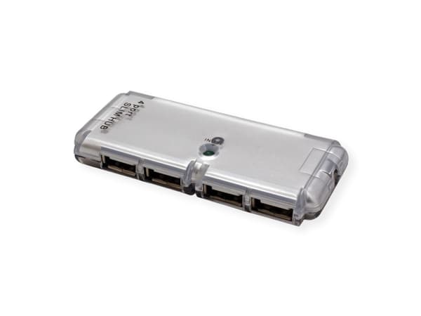 VALUE USB 2.0 Notebook Hub, 4 Ports, USB 2.0, USB 2.0, 480 Mbit/s, Silver, Plast, 0,2 m