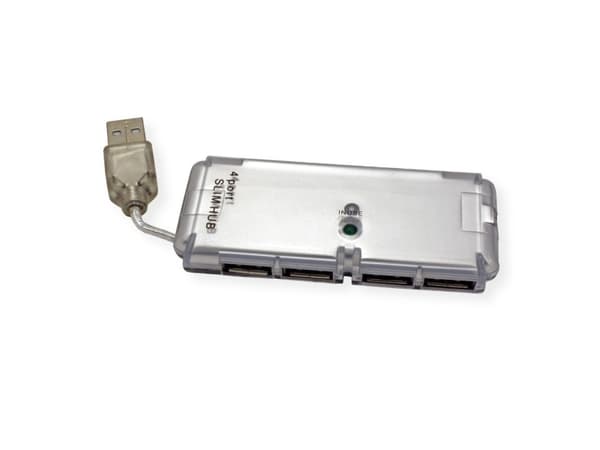 VALUE USB 2.0 Notebook Hub, 4 Ports, USB 2.0, USB 2.0, 480 Mbit/s, Silver, Plast, 0,2 m