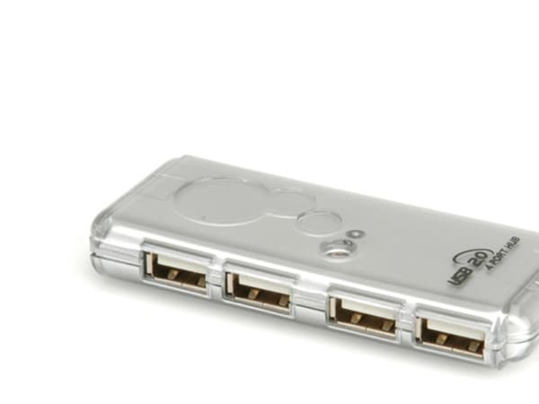 VALUE USB 2.0 Notebook Hub, 4 Ports, USB 2.0, USB 2.0, 480 Mbit/s, Silver, Plast, 0,2 m