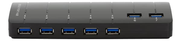 USB 3.0 hub, 7xType A ports, AC adapter included, black