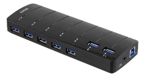 USB 3.0 hub, 7xType A ports, AC adapter included, black