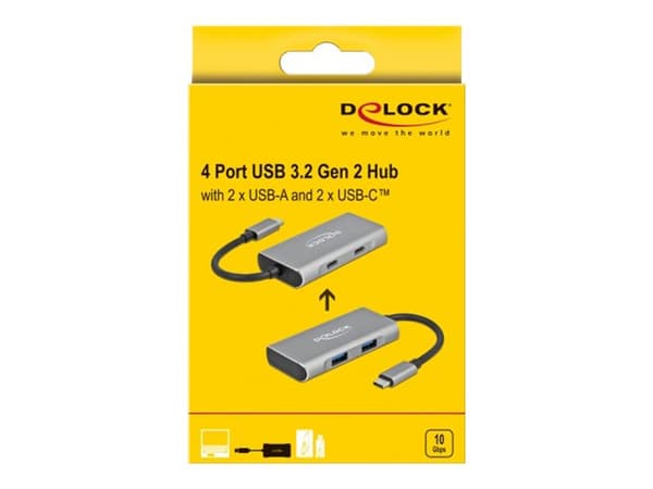 Delock - Hubb - 2 x USB 3.2 Gen 2 + 2 x USB-C 3.2 Gen 2 - skrivbordsmodell