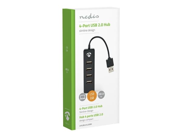Nedis UHUBU2420BK - Hubb - 4 x USB 2.0 - skrivbordsmodell