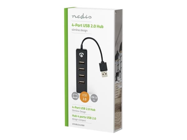 Nedis UHUBU2420BK - Hubb - 4 x USB 2.0 - skrivbordsmodell