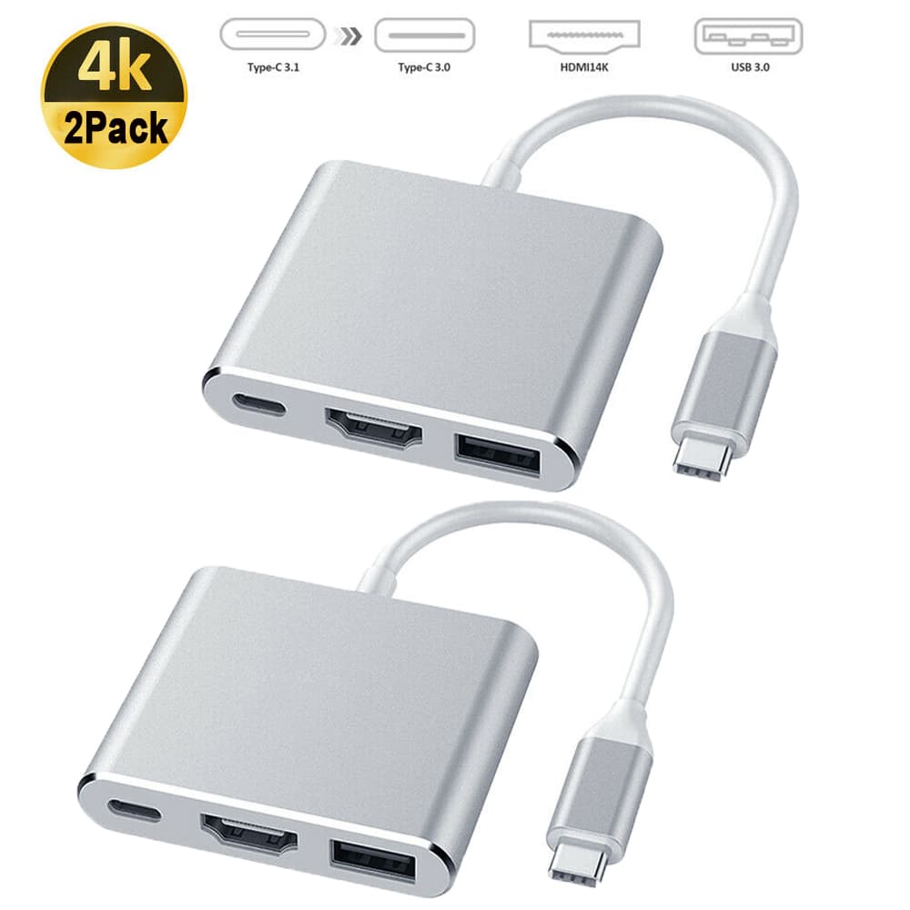 (2st) USB-C Multiport Adapter till USB (PD), HDMI 4K och USB-C (Thunderbolt 3, Macbook)