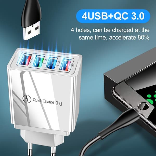 3 Port Snabbladdning 4,8A väggladdare QC3.0