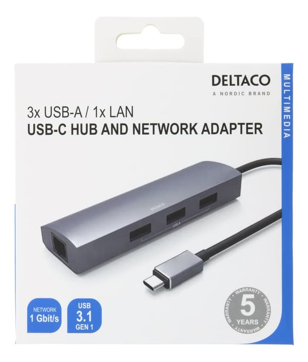 USB-C hub and network adapter, RJ45, 3x USB-A 5 Gbit/s
