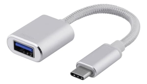 USB-C 3.1 Gen 1 to USB-A OTG adapter, alu, white bag, silver