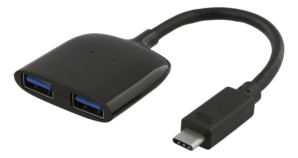 DELTACO USB-C mini-hub, 2x USB-A-porte 3.1, 5 Gbps, 0.9A, sort