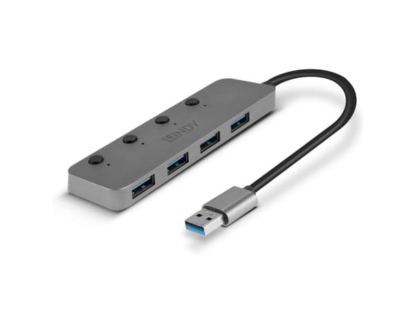 Lindy 43309, USB 3.2 Gen 1 (3.1 Gen 1) Type-A, USB 3.2 Gen 1 (3.1 Gen 1) Type-A, 5 Mbit/s, Grå, Akrylnitrilbutadienstyren (ABS), Gjuten aluminium, Po