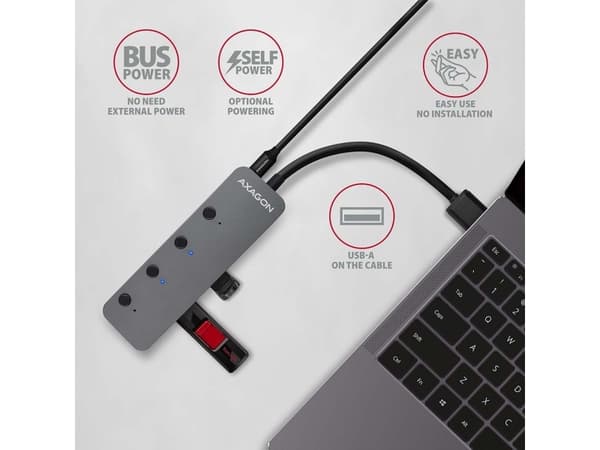 Axagon HUE-MSA Superspeed USB-A Switch Hub 4x USB 3.0 aktiv - 20cm schwarz, USB 3.2 Gen 1 (3.1 Gen 1) Type-A, USB 3.2 Gen 1 (3.1 Gen 1) Type-A, 5000