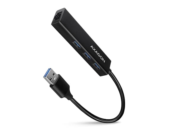 AXAGON HMA-GL3A Moniporttikeskitin, USB 3.0 tyyppi A, Gbit-LAN, 3x USB-A, microSD-muistikortti
