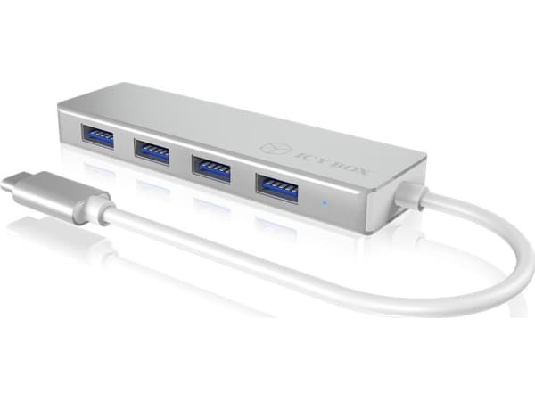 ICY BOX IB-HUB1425-C3, USB 3.2 Gen 1 (3.1 Gen 1) Type-C, USB 3.2 Gen 1 (3.1 Gen 1) Type-A, 5000 Mbit/s, Silver, Gjuten aluminium, Plast, Aktivitet, E