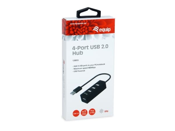 Equip 128955, USB 2.0, USB 2.0, 480 Mbit/s, Sort, Kina, CE, RoHS