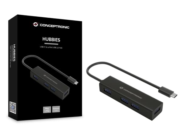 Conceptronic HUBBIES07B - Hubb - 4 x SuperSpeed USB 3.0 - skrivbordsmodell