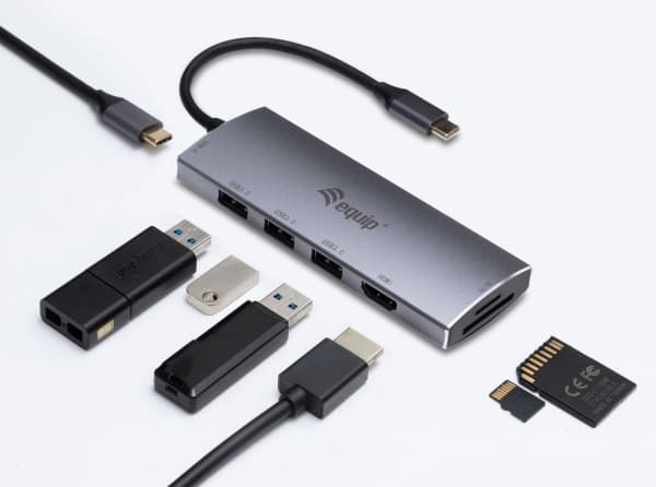 Equip 133482, USB 3.2 Gen 1 (3.1 Gen 1) Type-C, 100 W, Sølv, MicroSD (TransFlash), MicroSDHC, SD, SDHC, 4K Ultra HD, 30 Hz