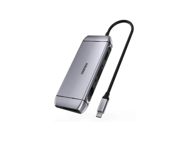 Choetech HUB-M15, USB 3.2 Gen 1 (3.1 Gen 1) Type-C, 100 W, 10,100,1000 Mbit/s, Grå, MicroSD (TransFlash), SD, 4K Ultra HD