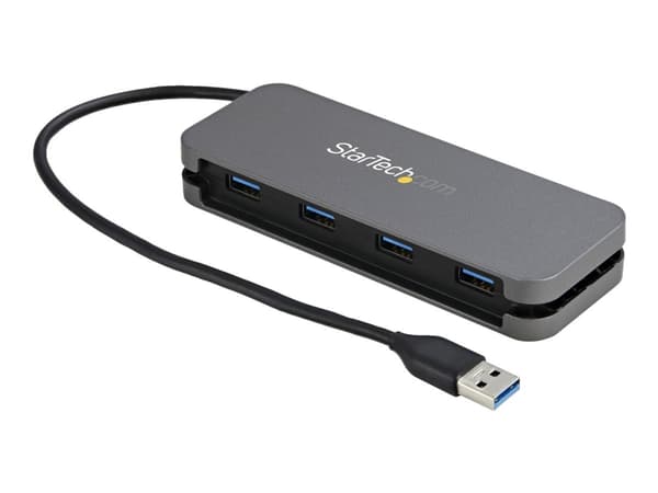 StarTech.com 4 Port USB 3.0 Hub, 4x USB-A, 5Gbps Laptop/Desktop USB Type-A Hub, USB Bus Powered, 11" Long Cable with Cable Management (HB30AM4AB) - H