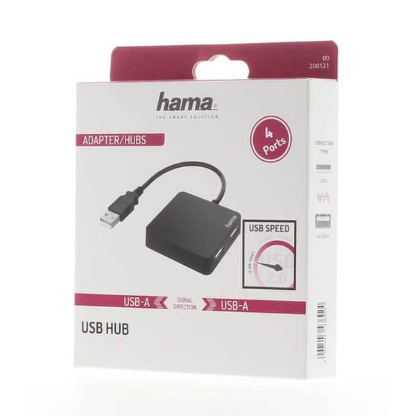 HAMA Hub USB-A 2.0 4x Portar 480 Mbit/s Svart