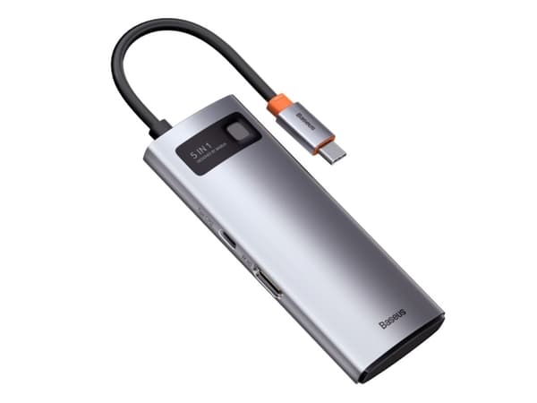 Baseus Metal Gleam, USB 3.2 Gen 1 (3.1 Gen 1) Type-C, 100 W, Grå, 4K Ultra HD, 60 hz, HDMI, USB 2.0, USB 3.2 Gen 1 (3.1 Gen 1) Type-A, USB 3.2 Gen 1