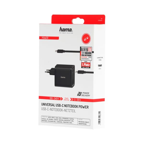 HAMA Notebook Strømforsyning USB-C 100-240V 5-20V/45W