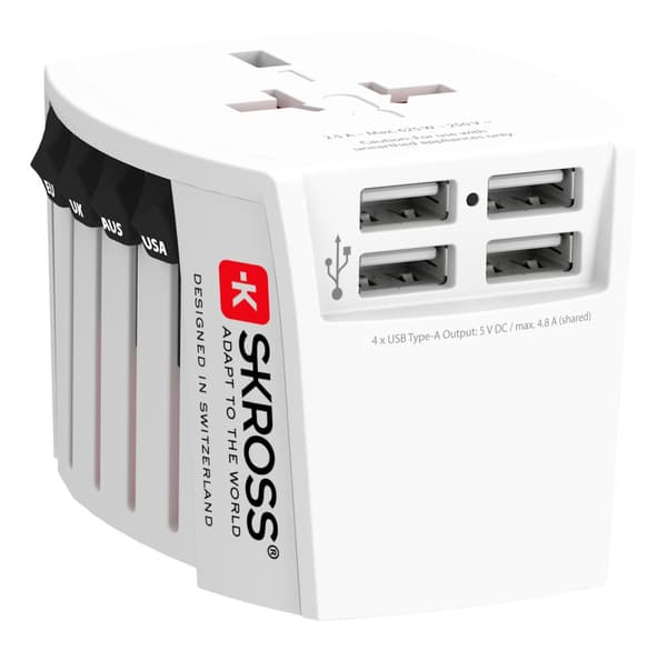 MUV USB 4xA, 2-pole travel adapter with 4x USB-A ports Hvid